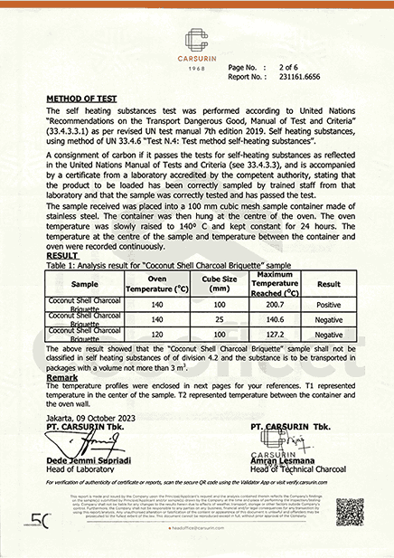 Coconut Charcoal Self Heating Test